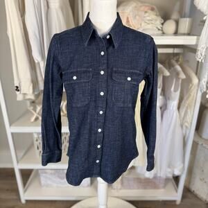 Land’s End women’s Sz. Small dark blue denim long sleeve button up shirt #3613